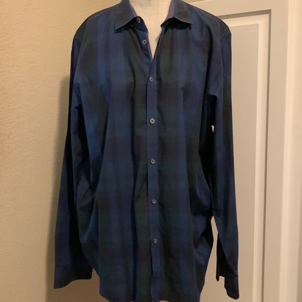 TED BAKER London Blue Green Scottish Plaid Dress Shirt 6
